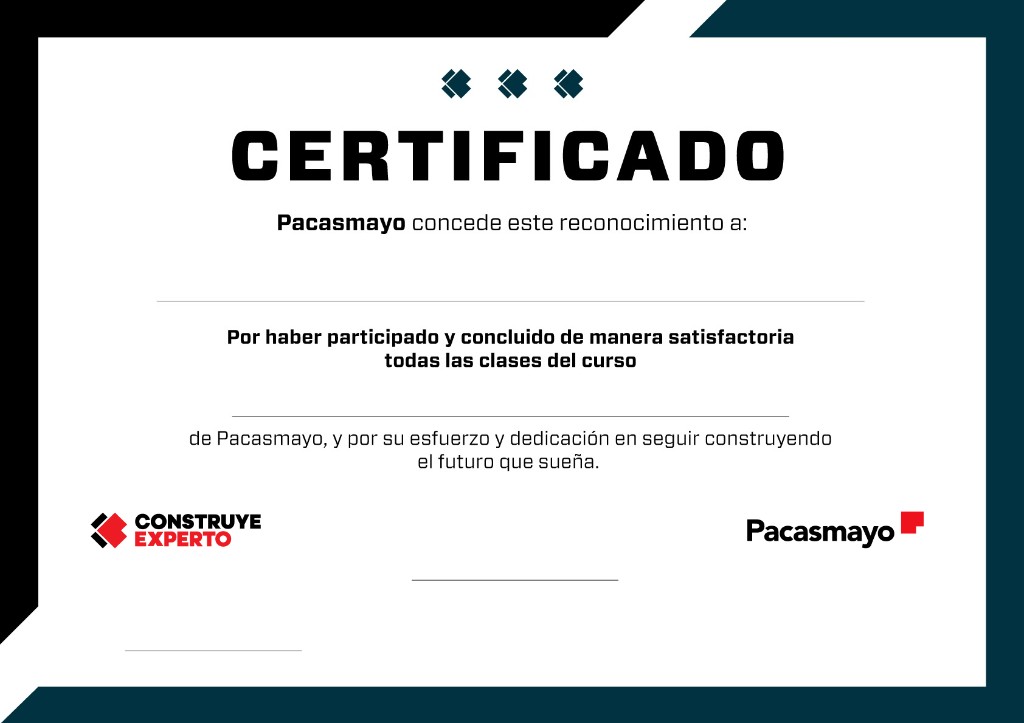 Diseño del certificado de Construye Experto con los logos de Construye Experto y Pacasmayo