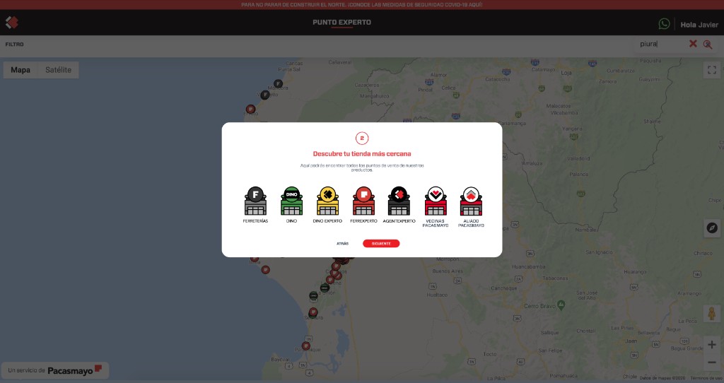 Mapa de Punto Experto con el buscador de la tienda más cercana y los tipos de tienda