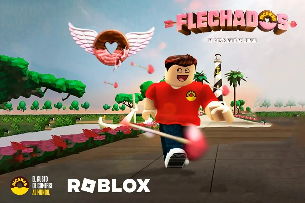 Avatar de Roblox corriendo por el Parque del Amor en el juego Flechados